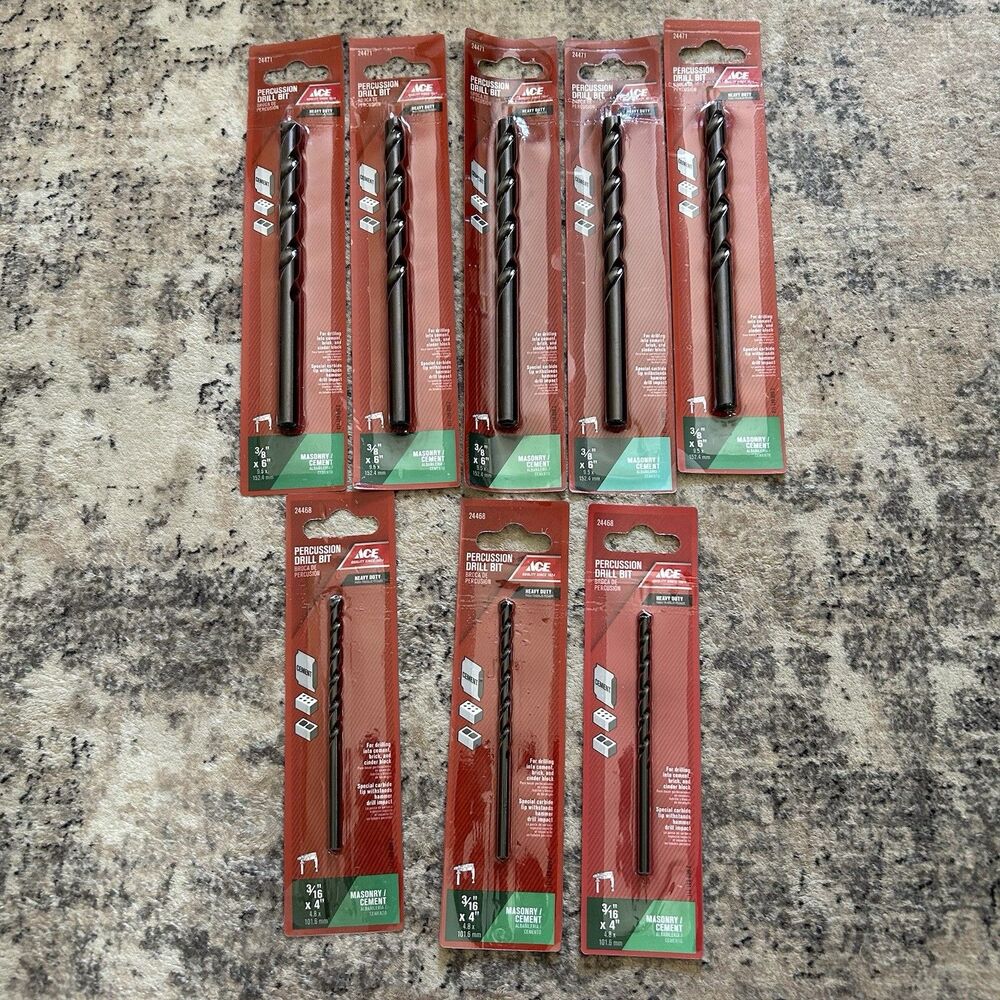 ACE Hardware Percussion Drill Bits Lot 3/16”x4” & 3/8”x6” Masonry Cement